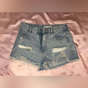 Pacsun festival distressed light wash denim shorts